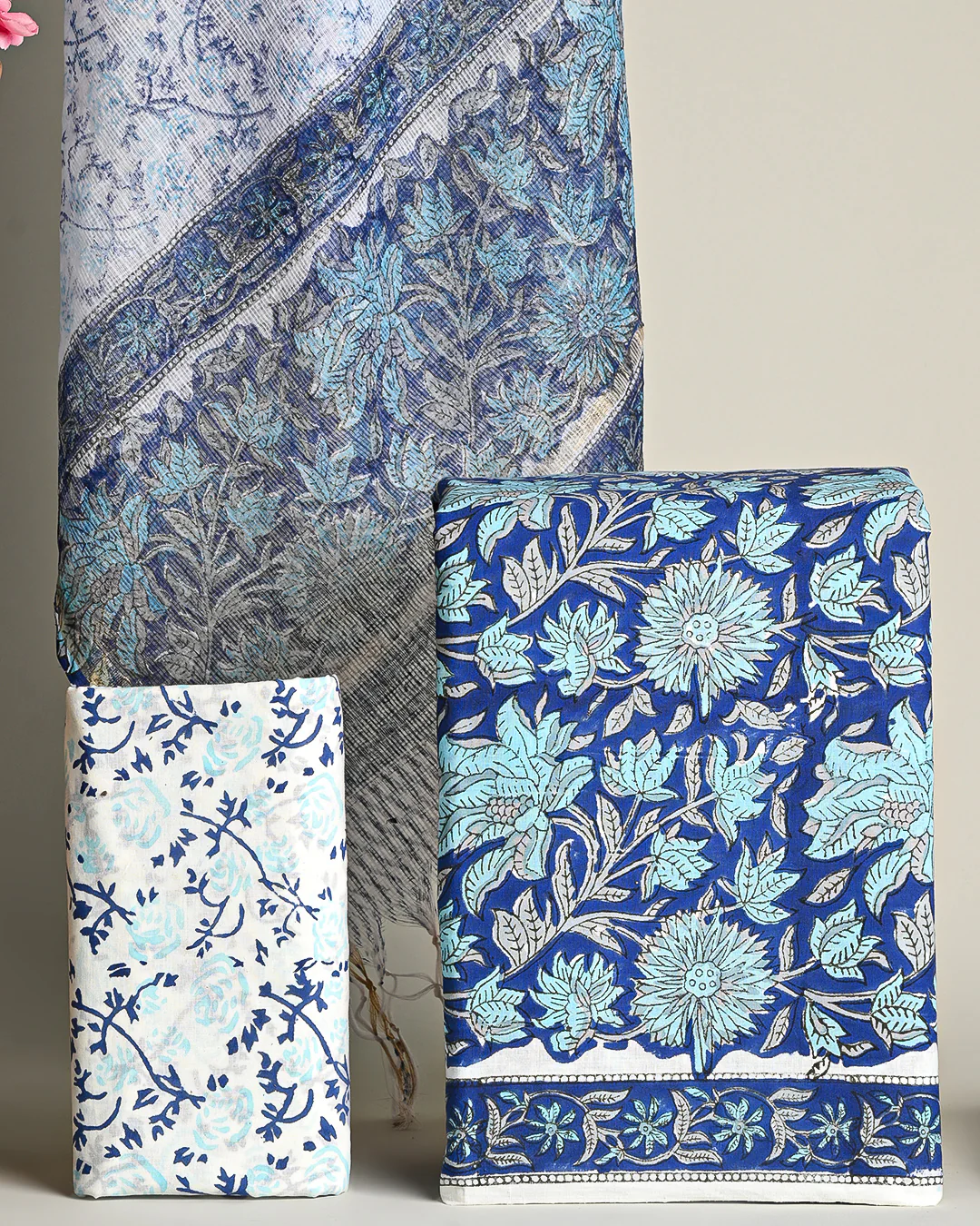 Exclusive  Blue Hand Block Print Cotton Suit With Kota Dupatta(BSCOTKO02) - Image 3