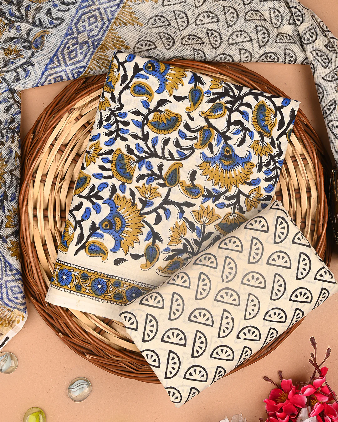 Elegant Hand Block Print Cotton Suit With Kota Doria Dupatta(BSCOTKO107) - Image 3