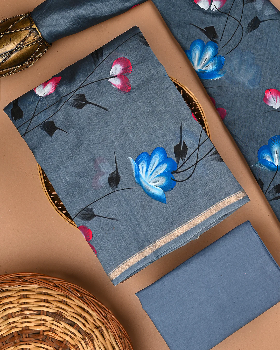 Elegant Hand Painted Chanderi Silk Suit Set(BSCHACH27) - Image 3