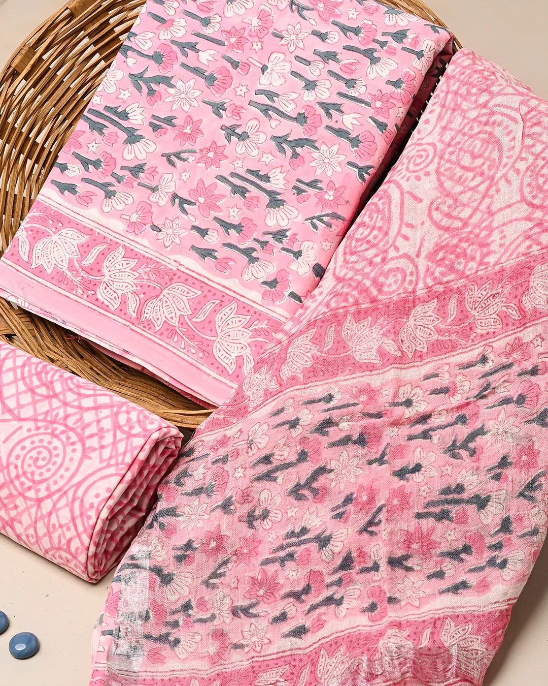 Elegant Pink Hand Block Sanganeri Print Cotton Suit With Cotton Dupatta(BSCOTMU134) - Image 3