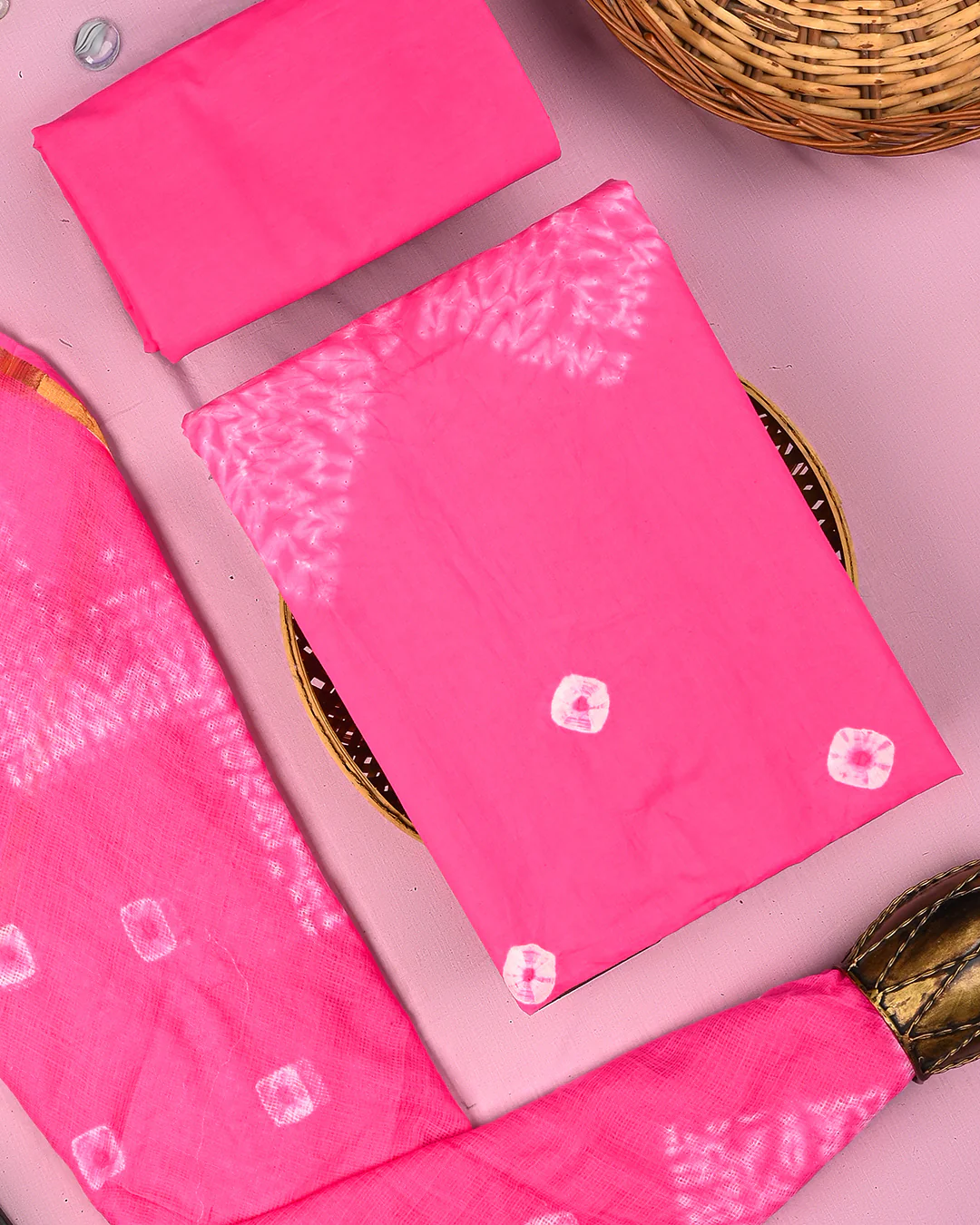 Elegant Tie and Dye Print Cotton Suit With Kota Doria Dupatta (BSCOTKO104) - Image 3