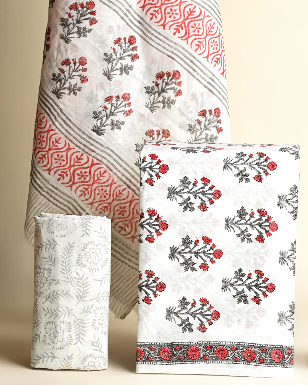 Exclusive White Pigment Hand Block Cotton Suit With Cotton Dupatta(BSCOTMU03) - Image 3