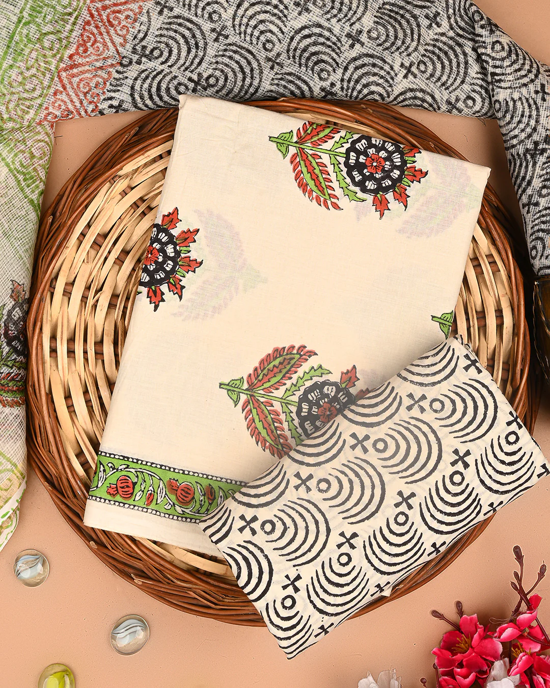 Exclusive Hand Block Print Cotton Suit With Kota Doria Dupatta(BSCOTKO114) - Image 3