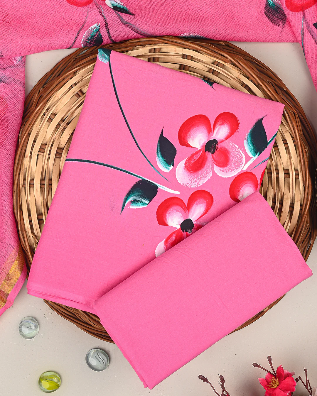 Exclusive Pink Hand Painted Cotton Suit With Kota Dupatta(BSCOTKO43) - Image 3