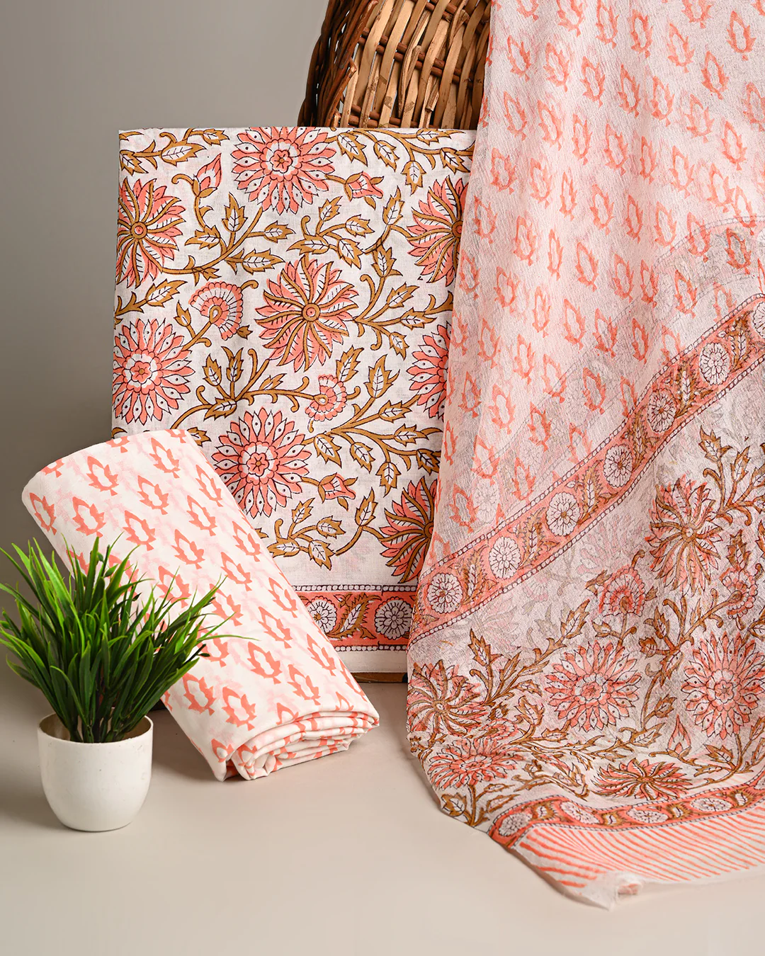 New Multicolour Hand Block Printed Cotton Suit with Chiffon Dupatta (BSCOTCH10) - Image 3
