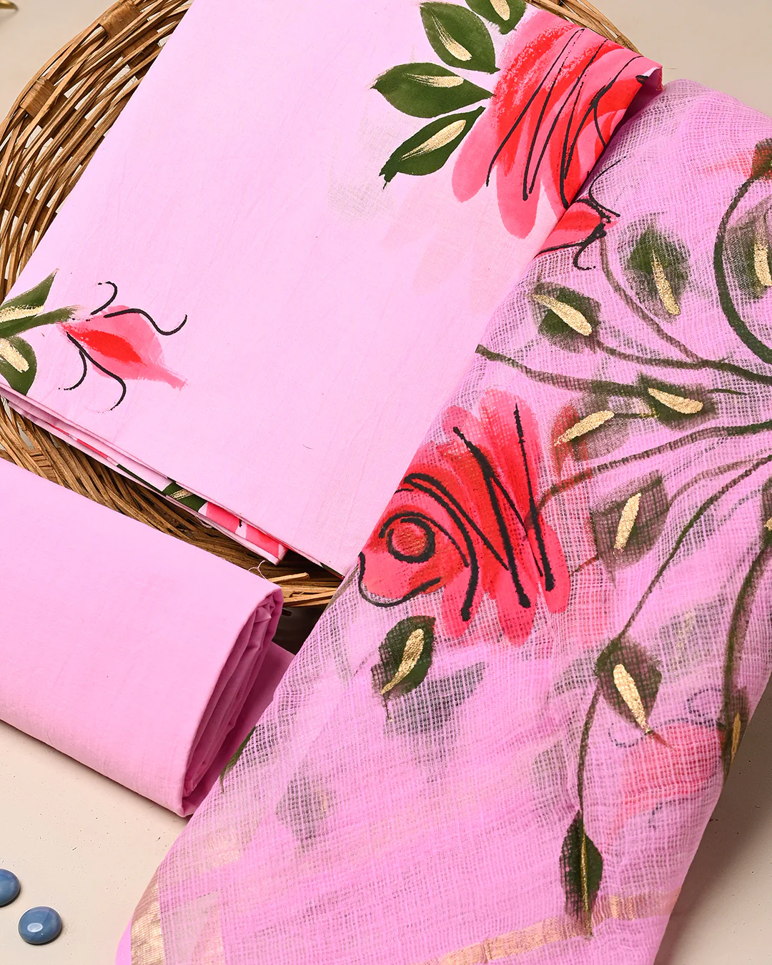 New Elegant Hand Painted Cotton Suit With Kota Doria Dupatta (BSCOTKO128) - Image 3