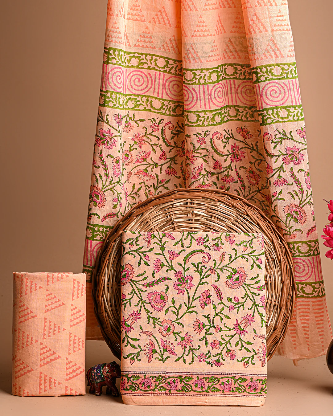 New Peach Exclusive Sanganeri Cotton Suit With Cotton Dupatta (BSCOTMU10) - Image 3