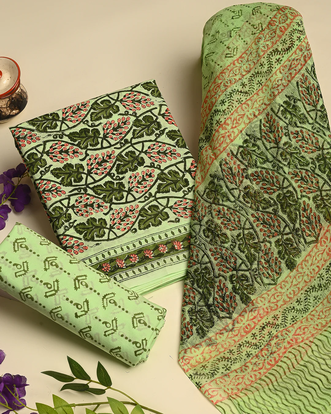 Exclusive Hand Block Printed Cotton Suit With Chiffon Dupatta (BSCOTCH46) - Image 3
