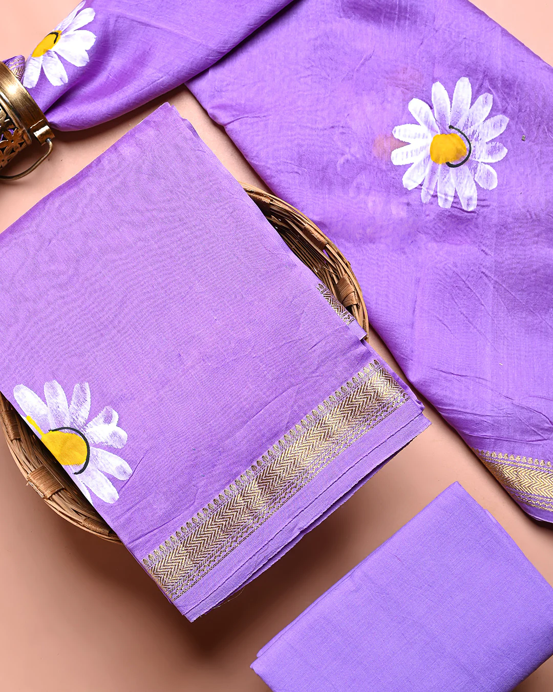 New Traditional Hand Printed Maheshwari Silk Suit (BSMAHMA85) - Image 3