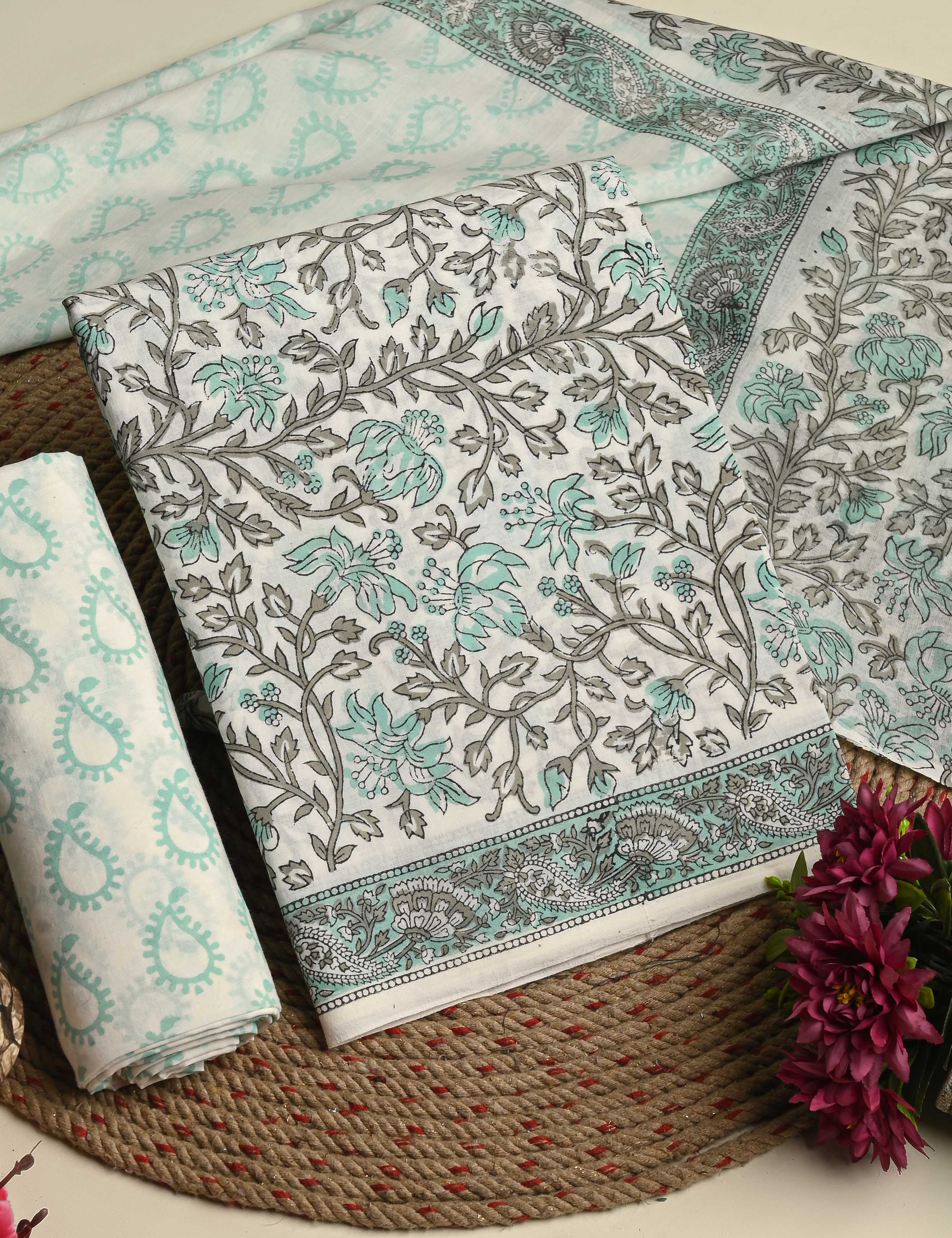 Elegant Hand Block Printed Cotton Suit With Cotton Dupatta (BSCOTMU38) - Image 3