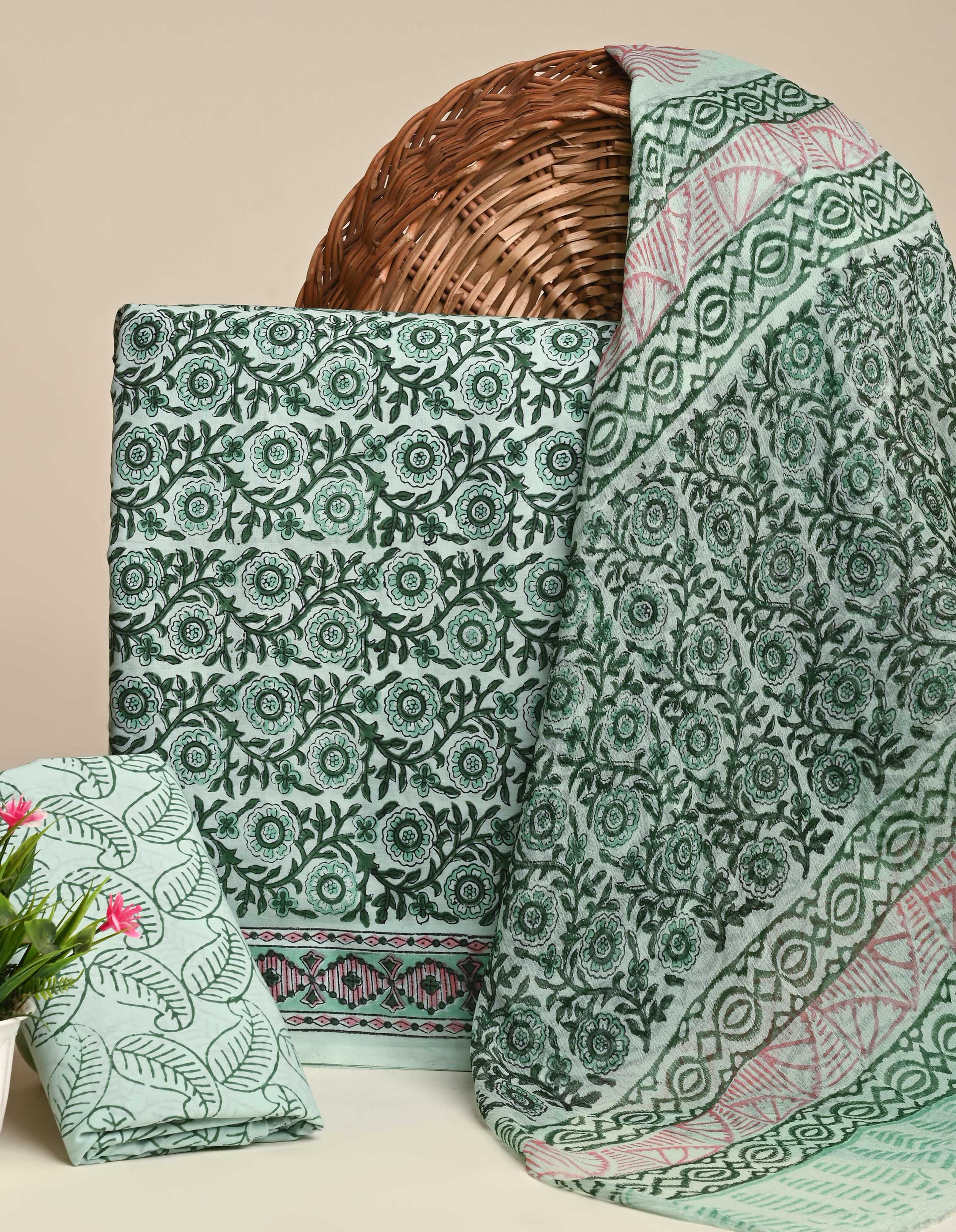 Premium Sanganeri Print Cotton Suit With Chiffon Dupatta (BSCOTCH44) - Image 3