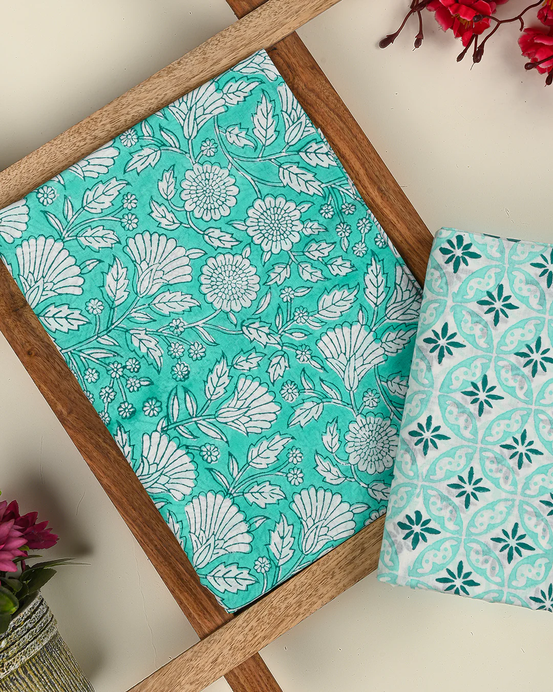 Premium Hand Block Printed Cotton Suit Top And Bottom Set (BSTB64) - Image 3