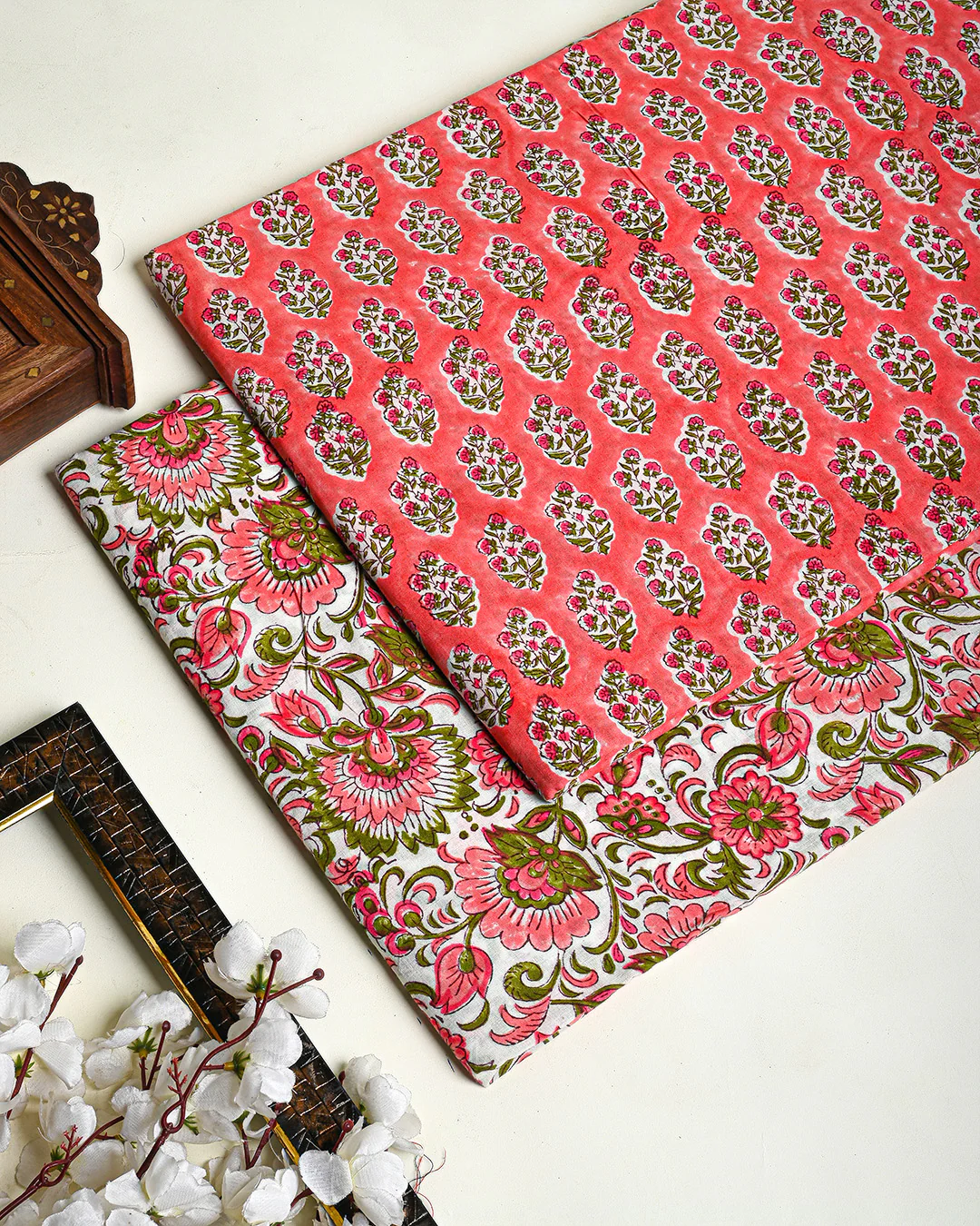 Premium Hand Block Printed Cotton Suit Top And Bottom Set (BSTB18) - Image 3