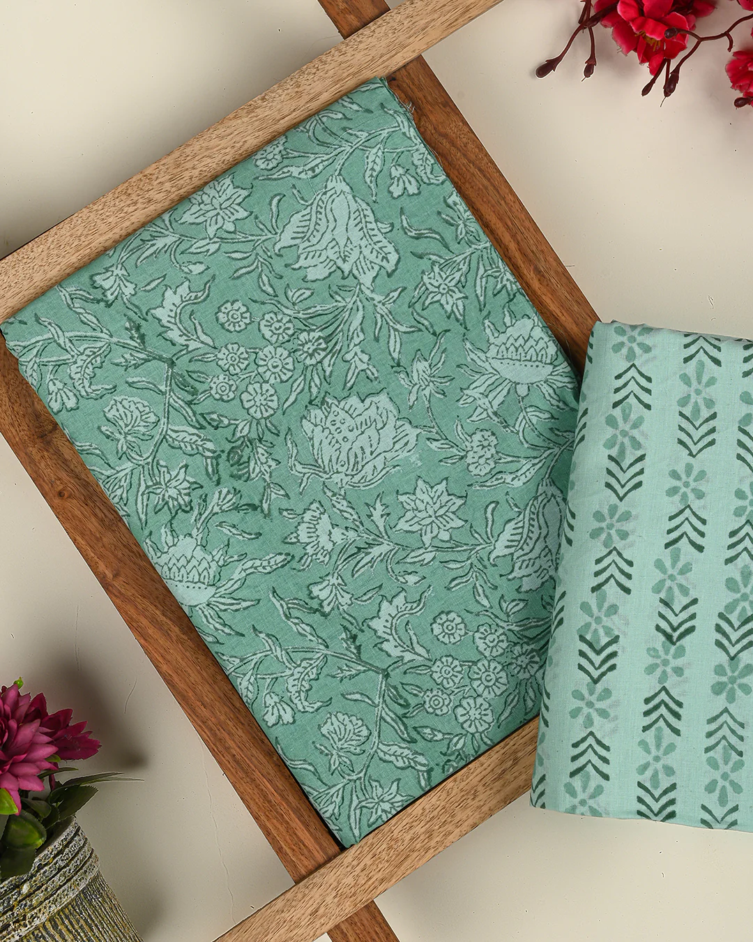 Premium Hand Block Printed Cotton Suit Top And Bottom Set (BSTB54) - Image 3