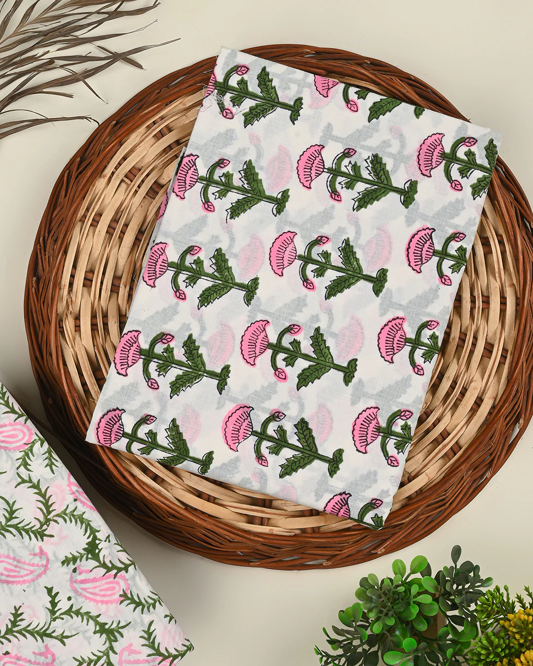 Traditional Hand Block Printed Cotton Suit Top And Bottom Set (BSTB75) - Image 3