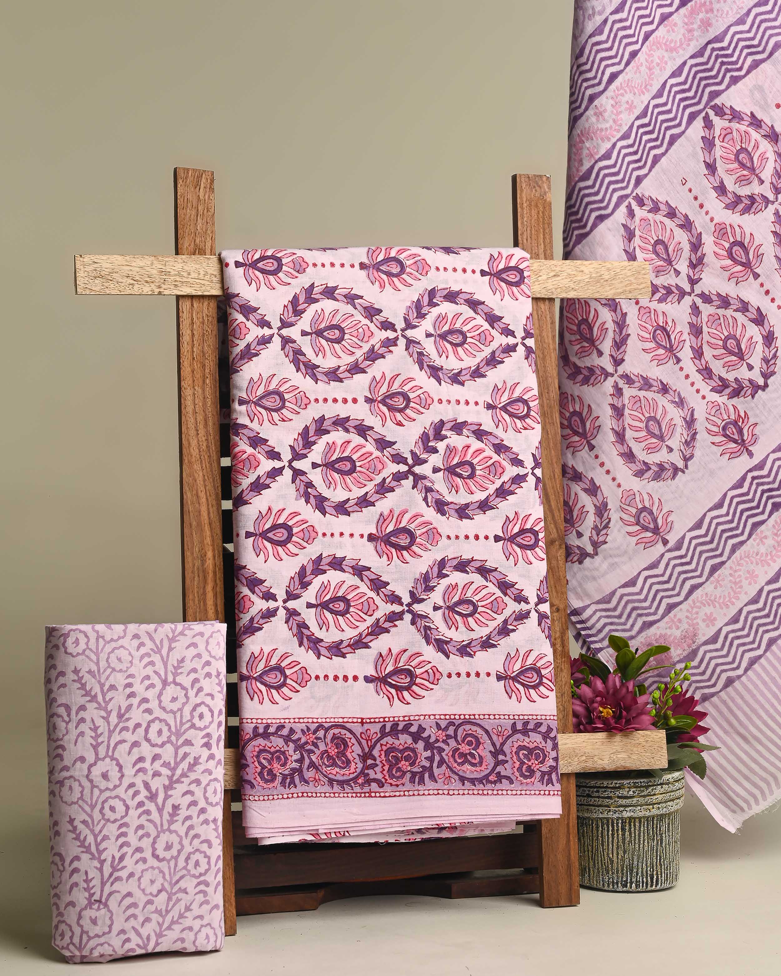 Trendy Pink Hand Block Printed Cotton Suit With Cotton Dupatta (BSCOTMU11) - Image 3