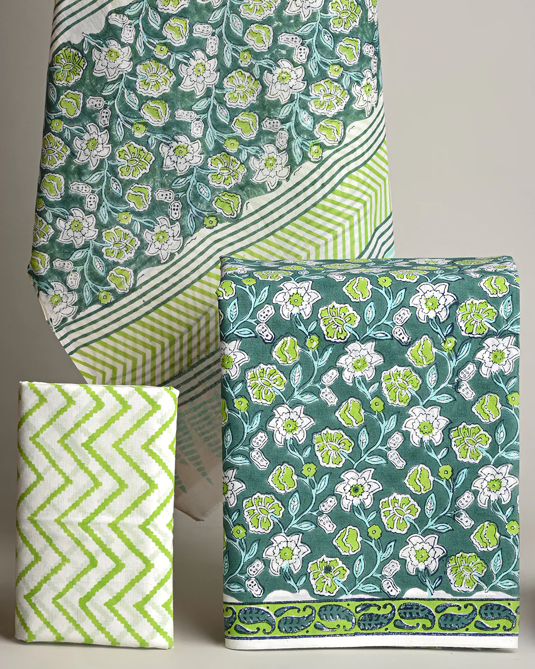 Premium Green Hand Block Printed Cotton Suit With Cotton Dupatta (BSCOTMU01) - Image 3