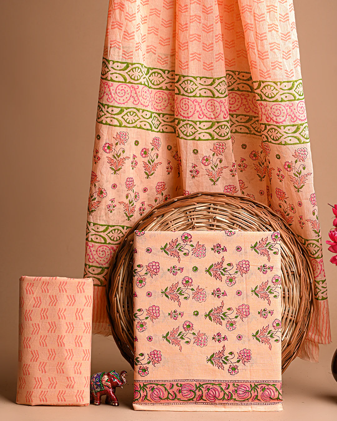 Premium Peach Hand Block Printed Cotton Suit With Cotton Dupatta (BSCOTMU16) - Image 3