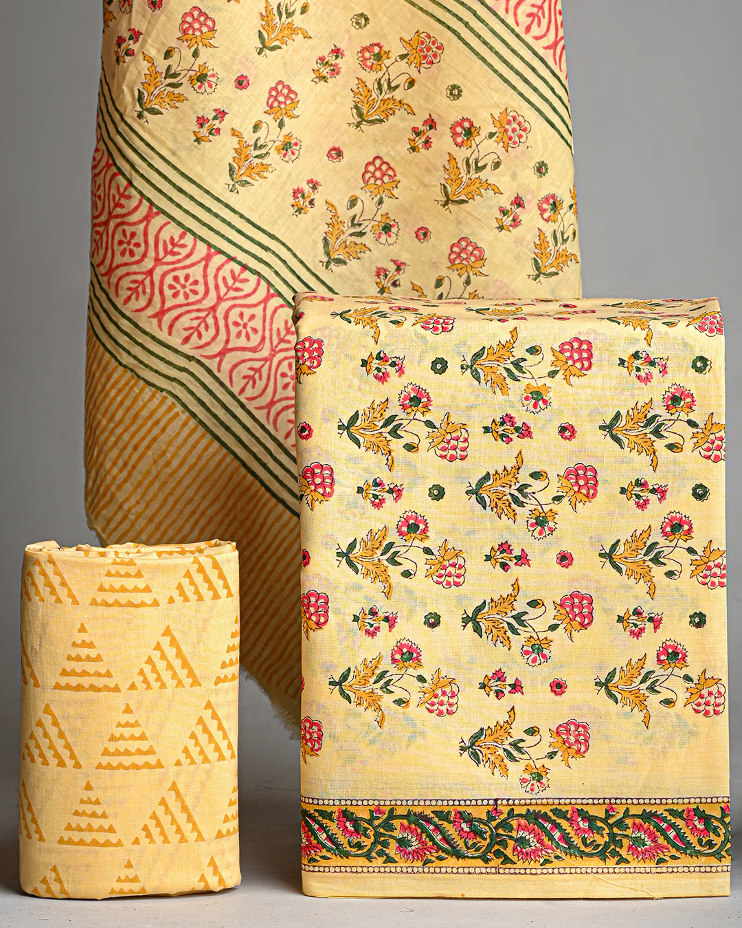 Premium Yelllow Hand Block Printed Cotton Suit With Cotton Dupatta (BSCOTMU06) - Image 3