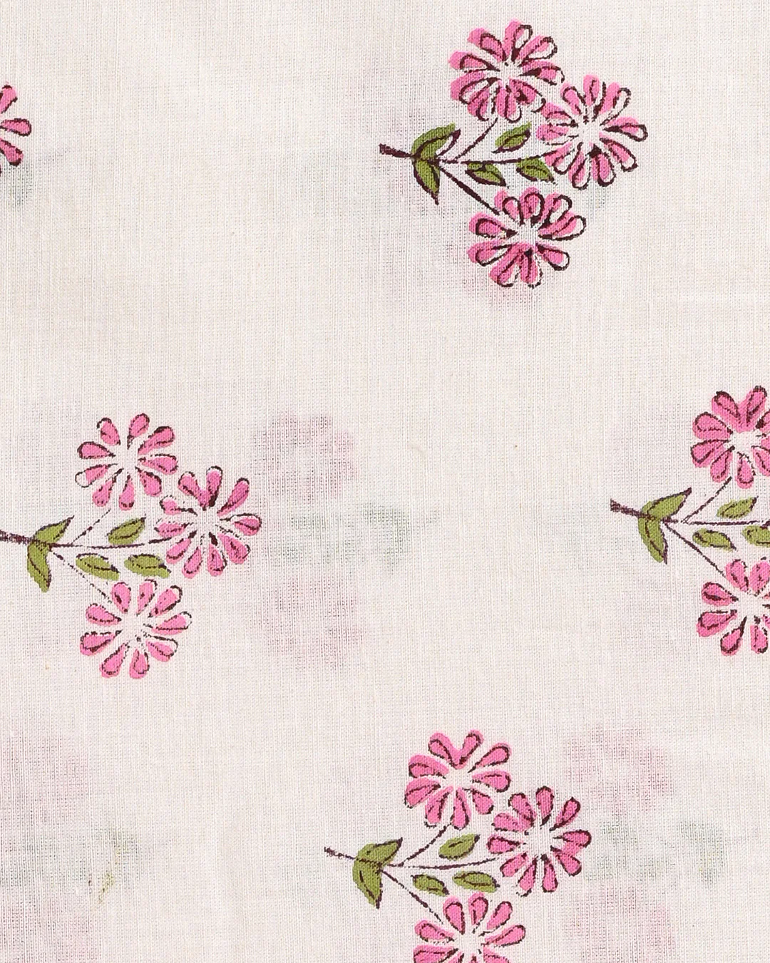 Premium White And Pink Floral Hand Block Sanganeri Print Cotton Suit With Chiffon Dupatta (BSCOTCH14) - Image 2