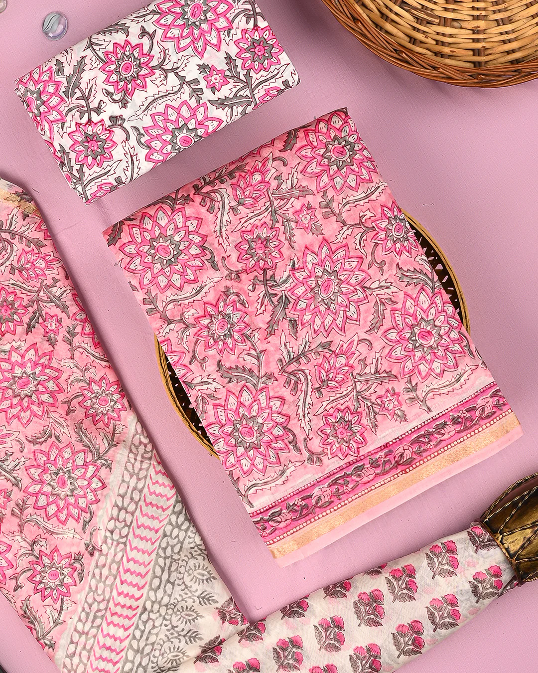 Premium Sanganeri Print Cotton Suit With Kota Doria Dupatta(BSCOTKO102) - Image 3