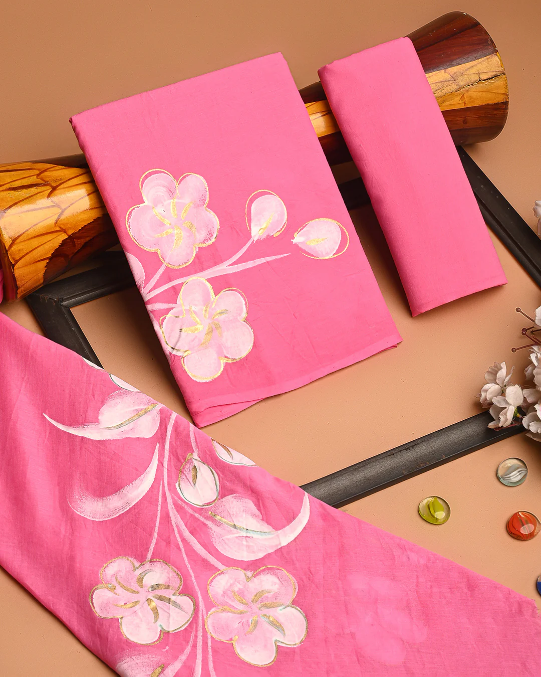 Elegant Pink Hand Painted Cotton Suit With Cotton Dupatta (BSCOTMU62) - Image 3