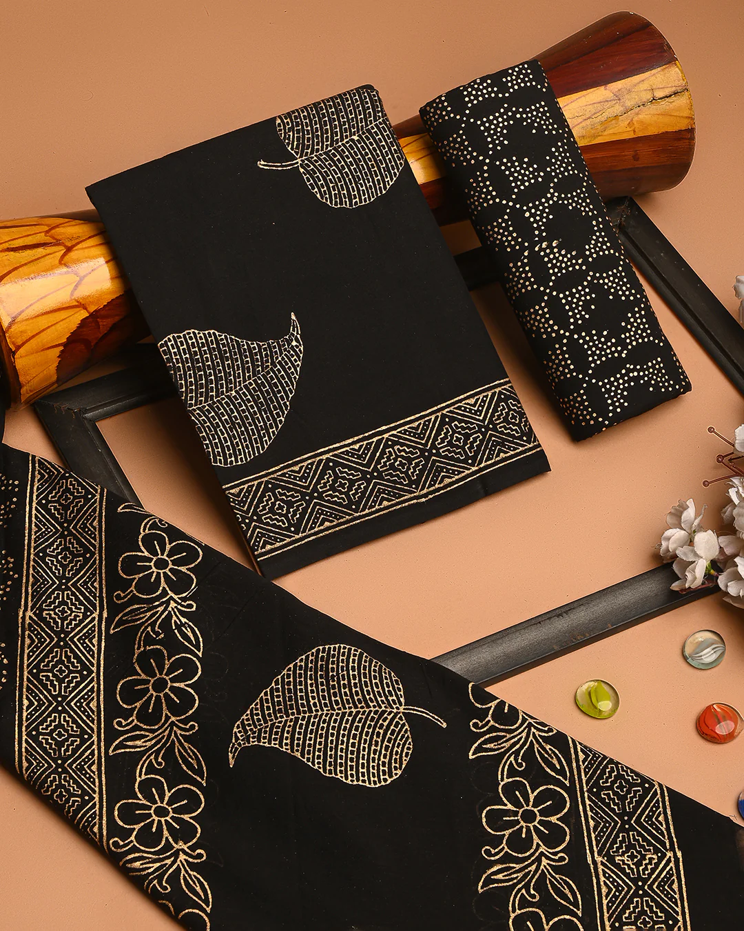 Premium Black & golden printed Cotton Suit With Cotton Dupatta (BSCOTMU64) - Image 3