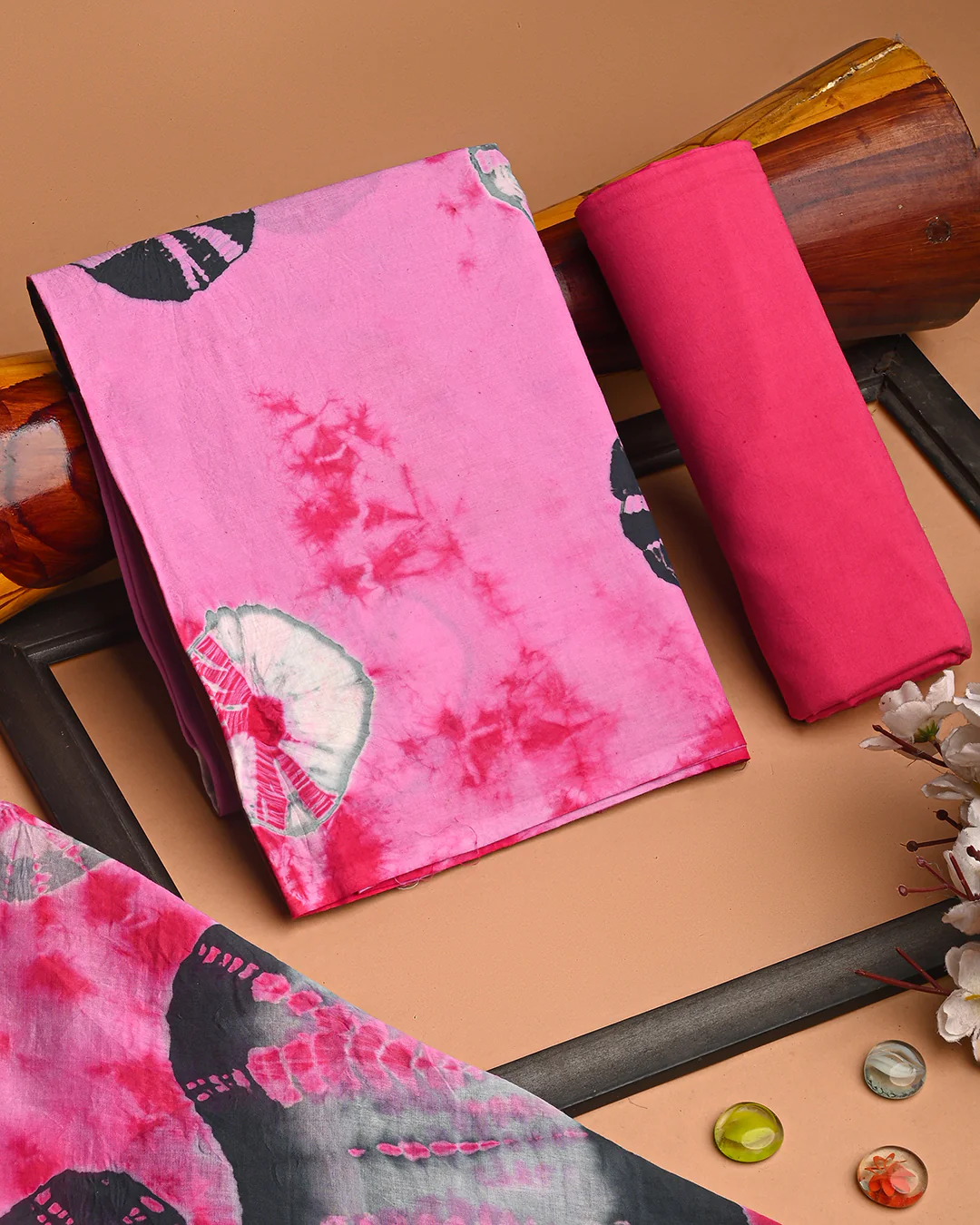 Premium Pink Tie and Dye Print Cotton Suit With Cotton Dupatta (BSCOTMU85) - Image 3