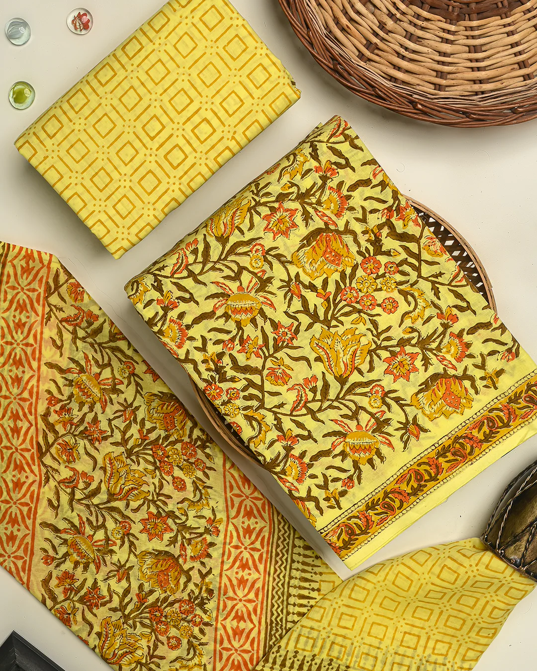 Premium Yellow Hand Block Printed Cotton Suit With Cotton Dupatta (BSCOTMU34) - Image 3