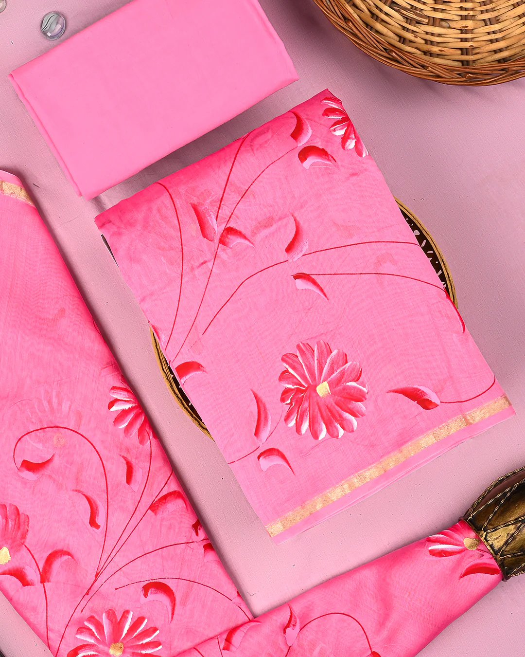 Traditional Hand Painted Chanderi Silk Suit Set (BSCHACH35) - Image 3