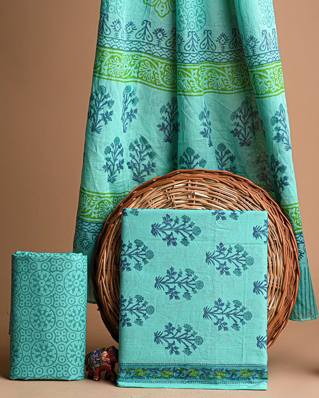 Traditional Blue Hand Painted Cotton Suit With Cotton Dupatta (BSCOTMU15) - Image 3