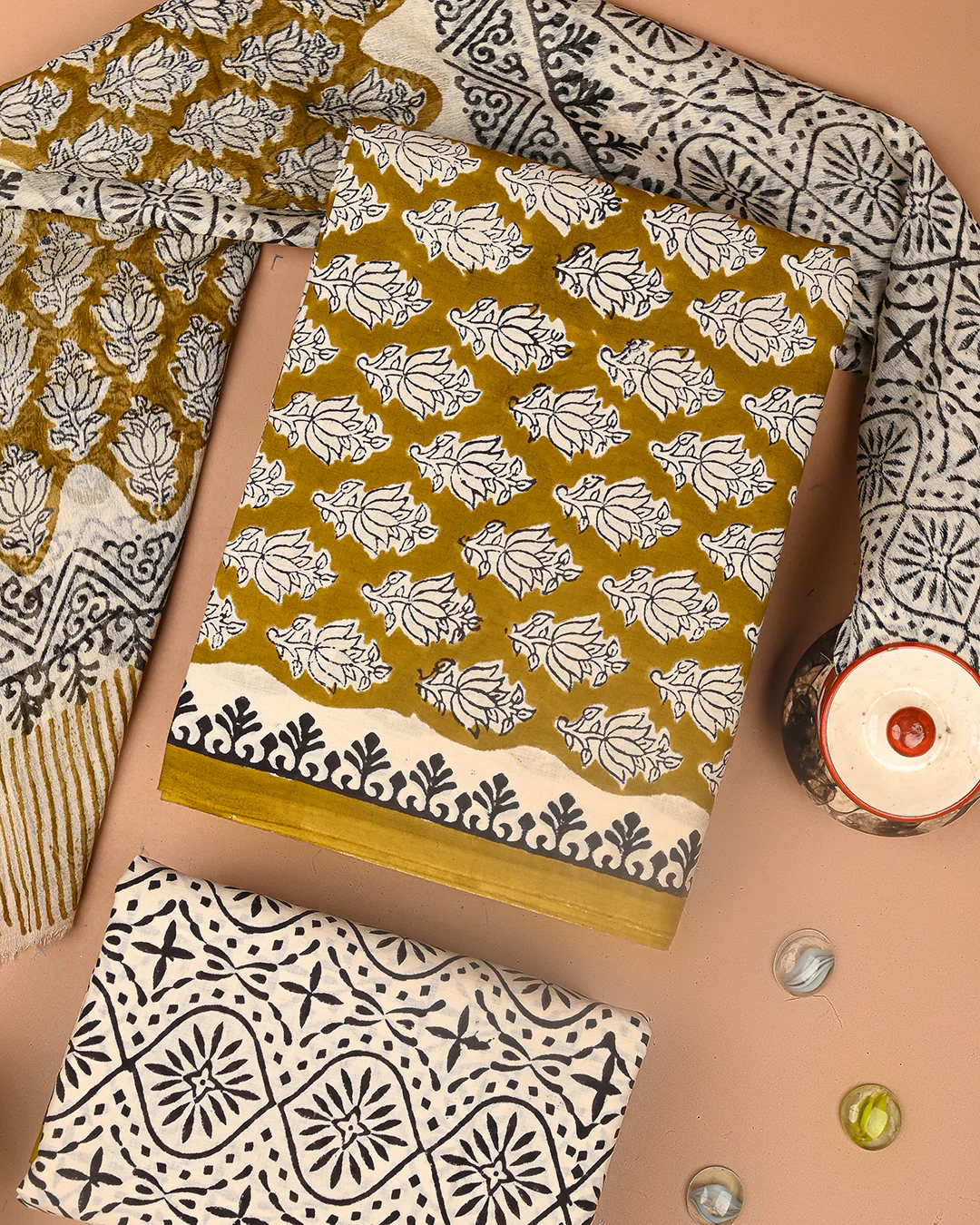 Traditional Sanganeri Printed Cotton Suit With Chiffon Dupatta (BSCOTCH82) - Image 3