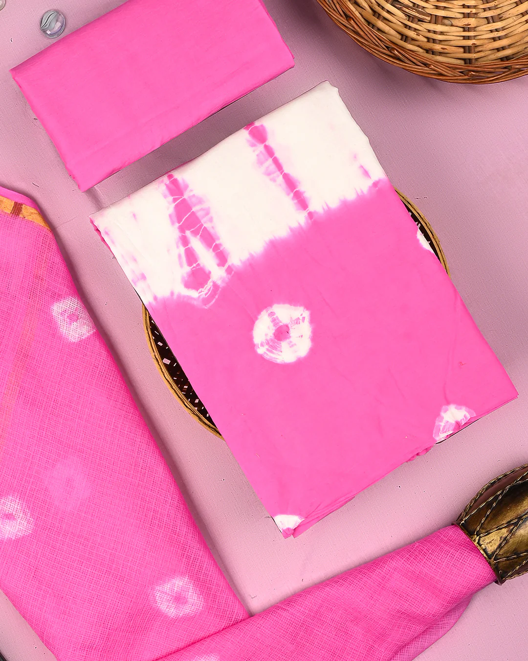 Traditional Tie and Dye Print Cotton Suit With Kota Doria Dupatta(BSCOTKO103) - Image 3