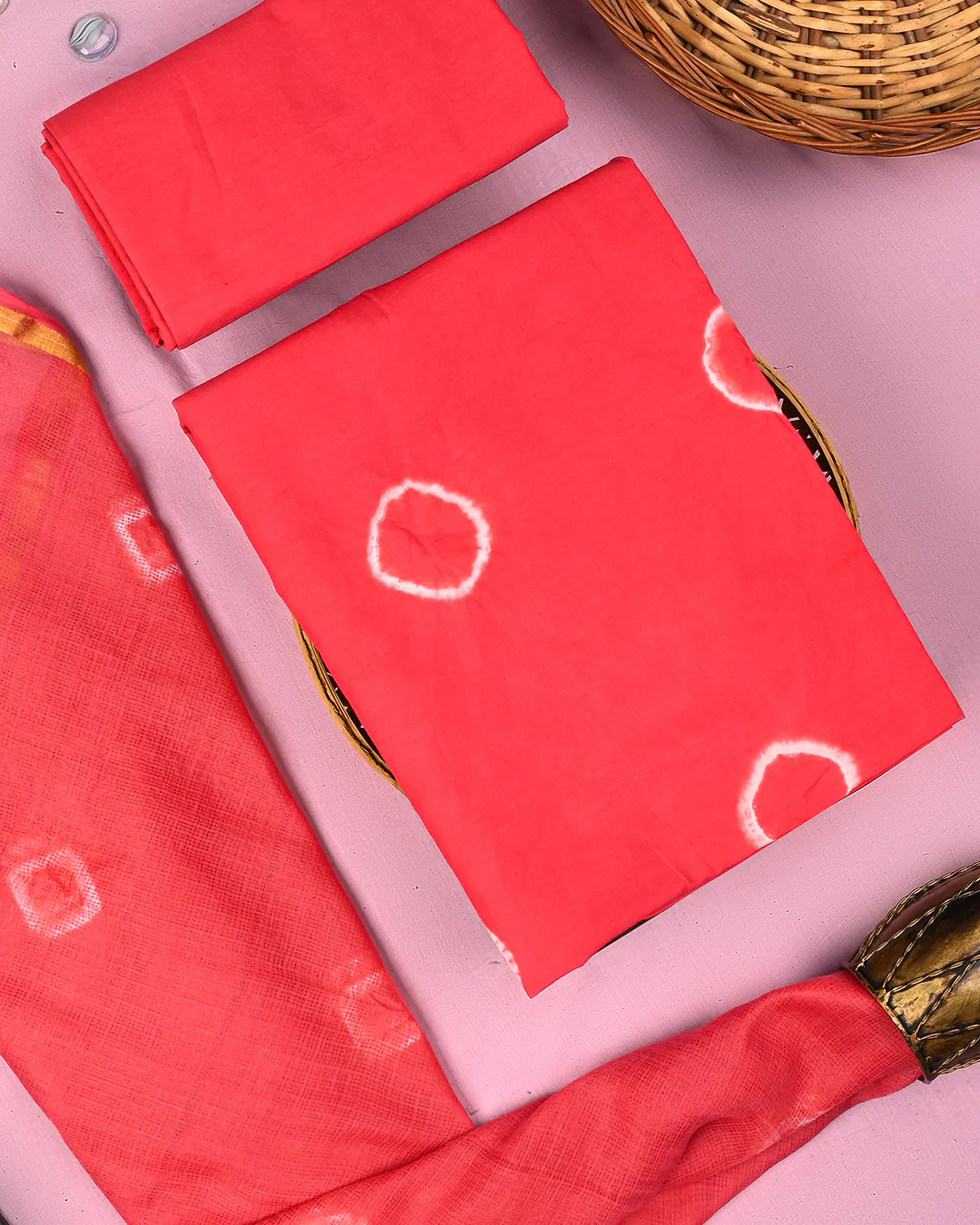 Traditional Tie and Dye Print Cotton Suit With Kota Doria Dupatta(BSCOTKO106) - Image 3